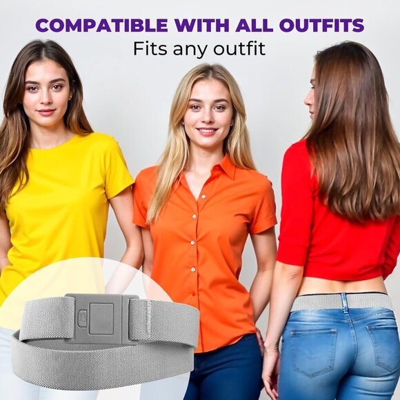 Women Elastic No Show Belt Adjustable Buckle Slim Fit Jeans Pants